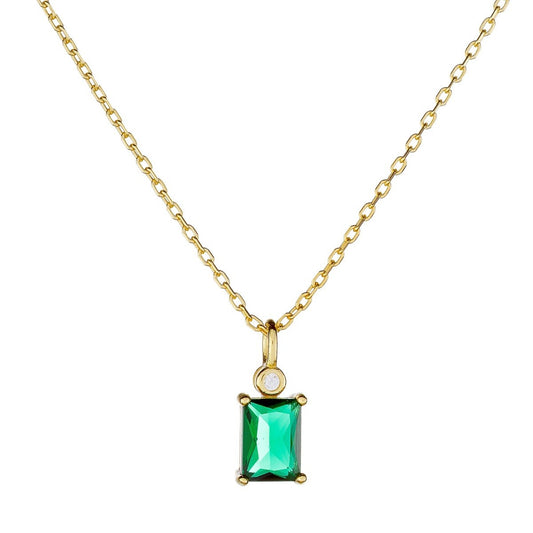 Sterling Silver Gold Plated Green CZ Pendant Necklace