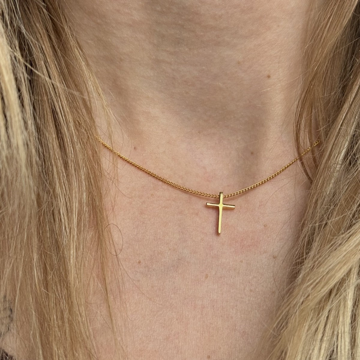 Sterling Silver Gold Plated Cross Pendant Necklace