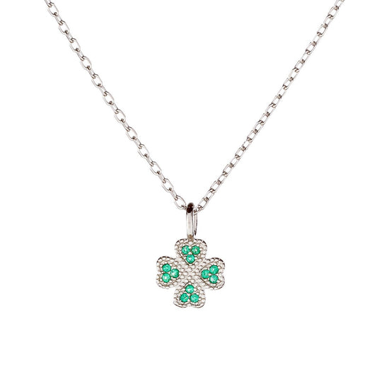 Sterling Silver Rhodium Plated CZ Clover Necklace