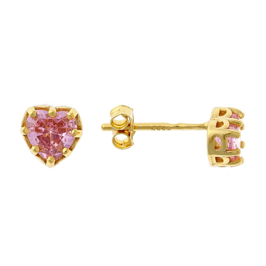 Sterling Silver Gold Plated Pink CZ Heart Studs