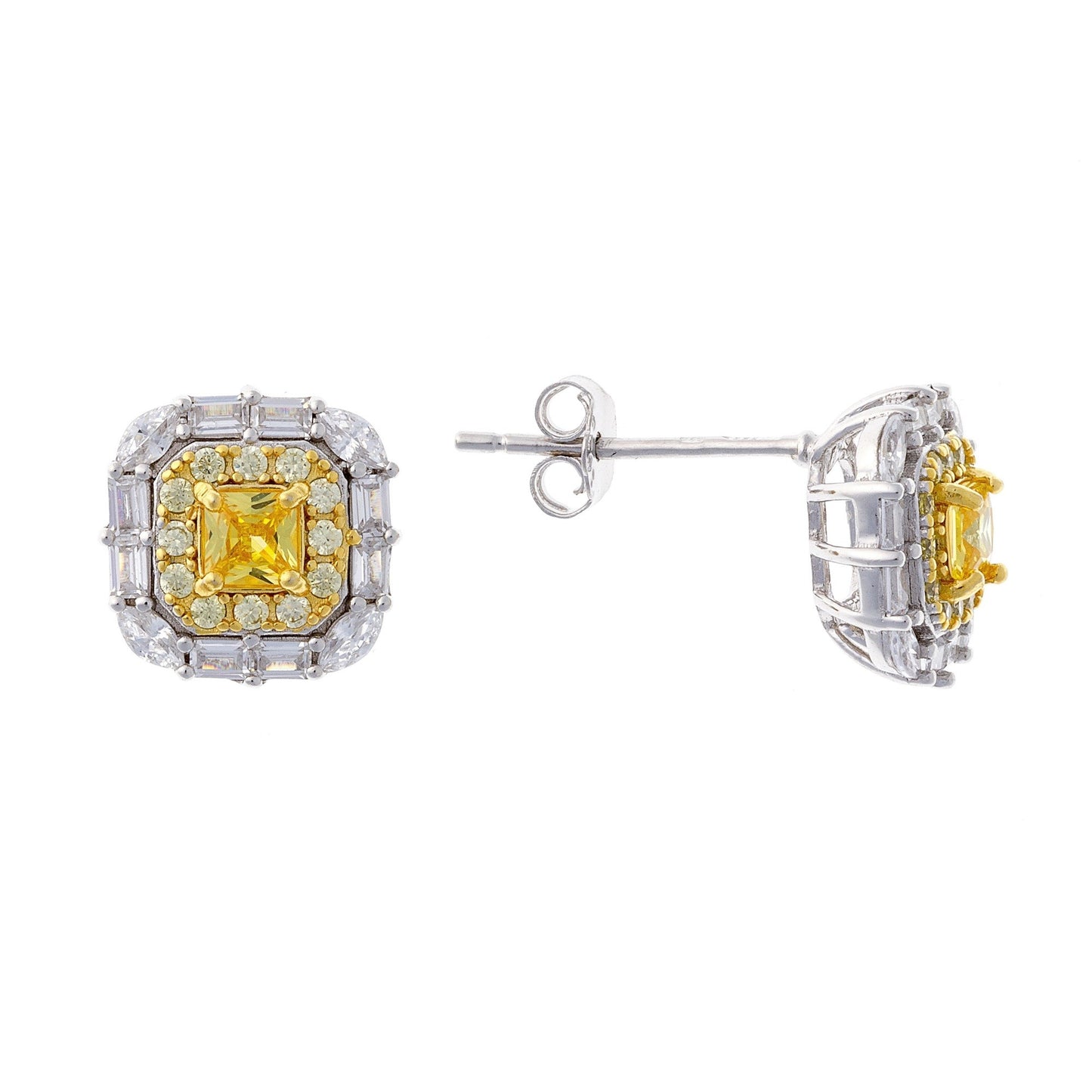 Sterling Silver Rhodium Plated CZ Cluster Earrings