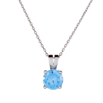 Sterling Silver Rhodium Plated Cyan CZ Pendant Necklace