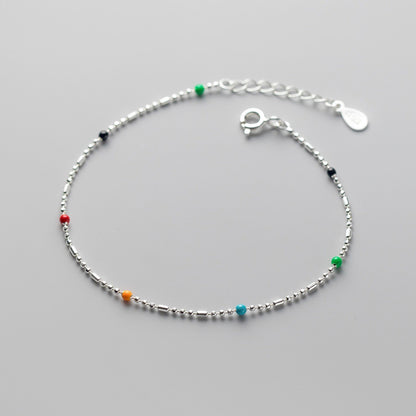 Sterling Silver Minimalist Bracelet with Rainbow Beads