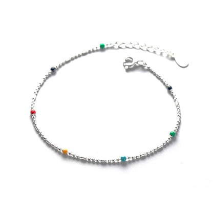 Sterling Silver Minimalist Bracelet with Rainbow Beads