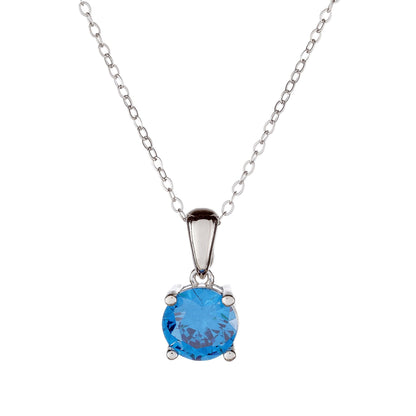 Sterling Silver Rhodium Plated Blue CZ Pendant Necklace