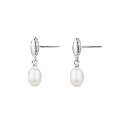 Sterling Silver Rhodium Plated Pearl Drop Earrings