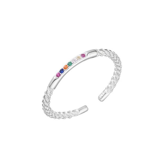 Sterling Silver Rhodium Plated CZ Rainbow Ring