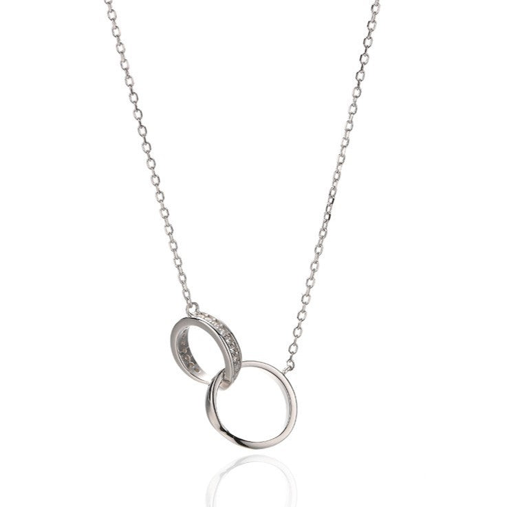 Sterling Silver Rhodium Plated Linking Ring Necklace