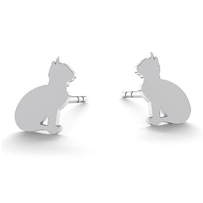 Sterling Silver Kitten Stud Earrings