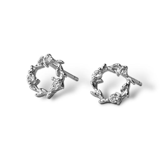 Sterling Silver Rhodium Plated Round Studs with CZ