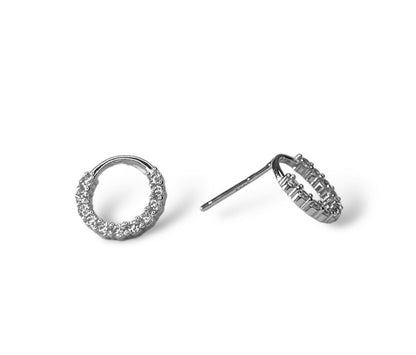 Sterling Silver Rhodium Plated Round Studs with CZ