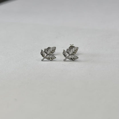 Sterling Silver Rhodium Plated Leaf Stud Earrings