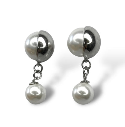 Sterling Silver Rhodium Plated Pearl Drop Earrings