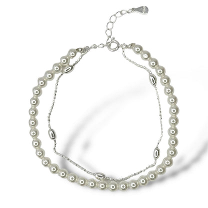 Sterling Silver Double Bracelet with Pearls