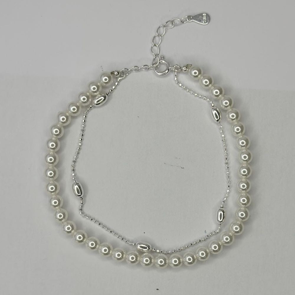 Sterling Silver Double Bracelet with Pearls