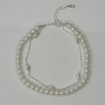 Sterling Silver Double Bracelet with Pearls