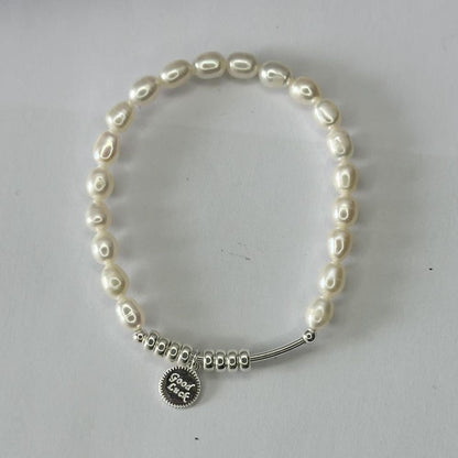 Freshwater Pearl Stretchy Bracelet "Good Luck"