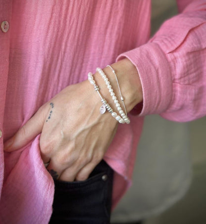 Sterling Silver Double Bracelet with Pearls