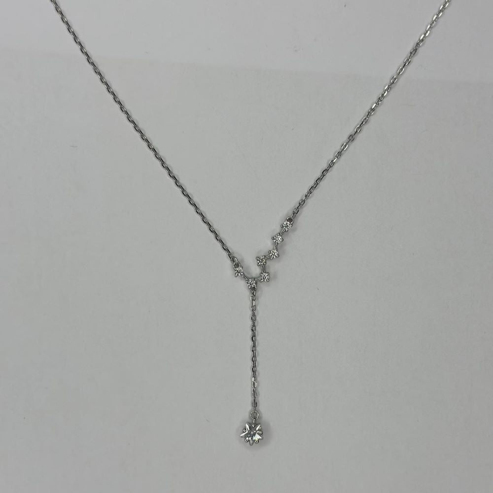 Sterling Silver Rhodium Plated CZ Star Necklace