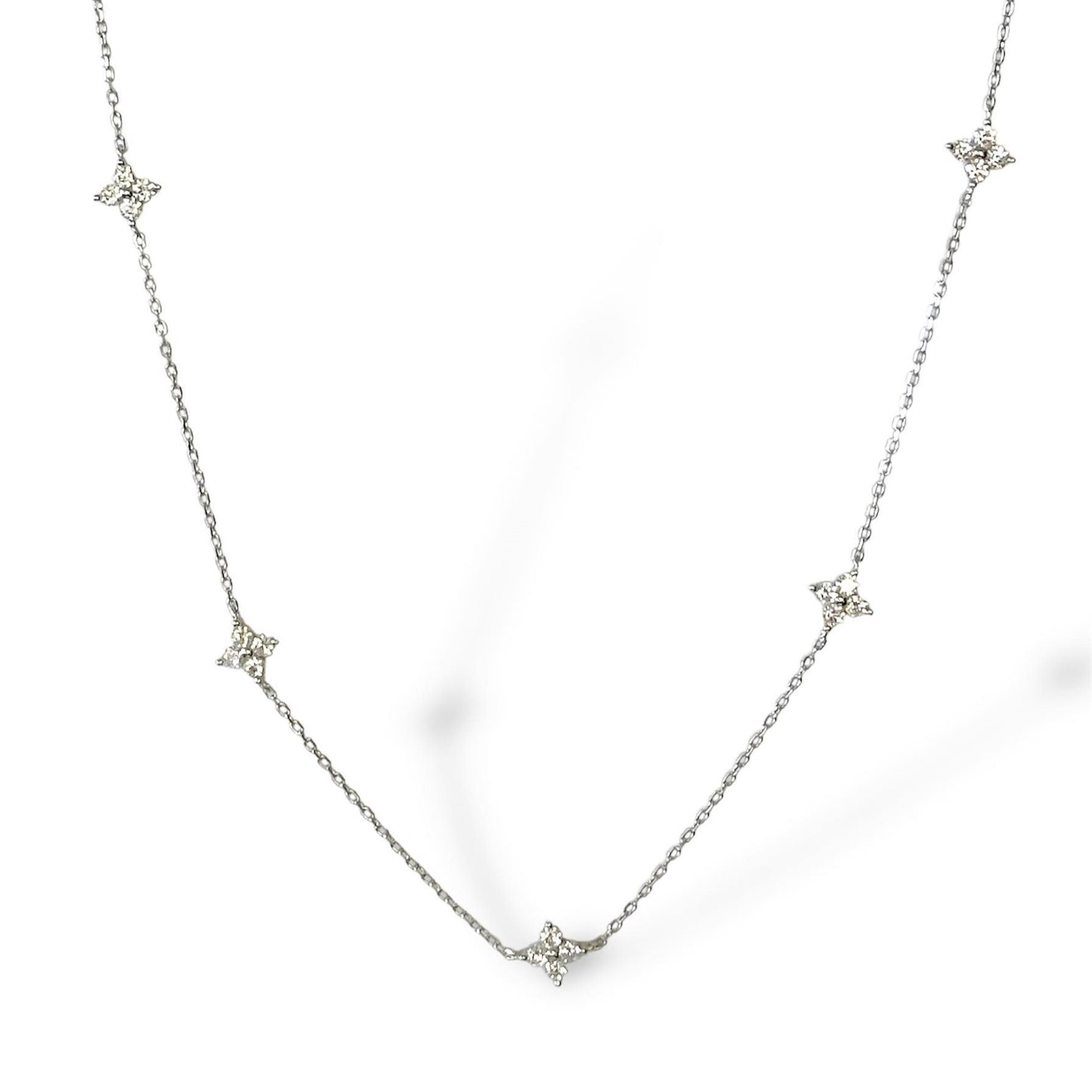 Sterling Silver Rhodium Plated CZ Flower Necklace