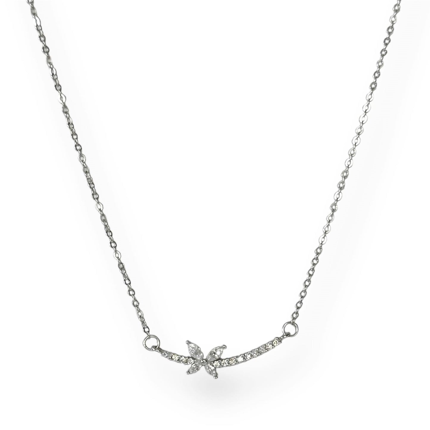 Sterling Silver Rhodium Plated CZ Butterfly Necklace