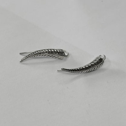 Sterling Silver Rhodium Plated Leaf Drop Earrings