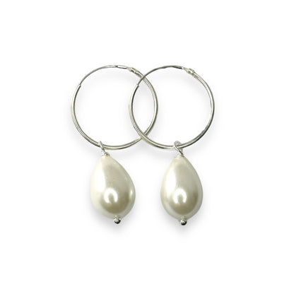 Sterling Silver Hoops with Pearl Charms