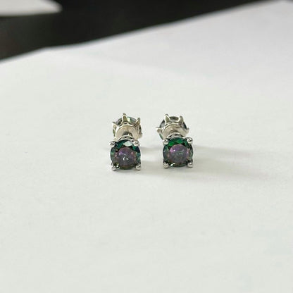 Sterling Silver Rhodium Plated Mystic Topaz Studs