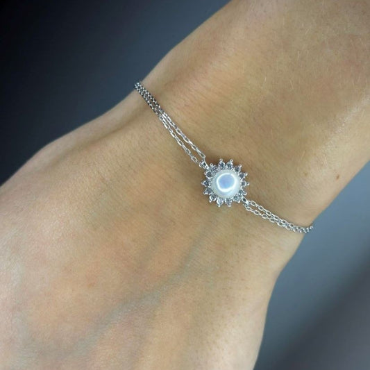 Sterling Silver Rhodium Plated Pearl Sun Bracelet