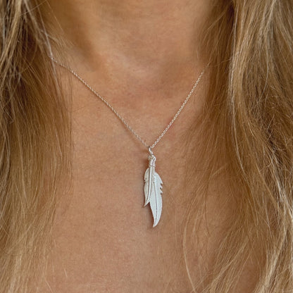 Sterling Silver Feather Pendant Necklace