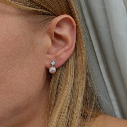 Sterling Silver Pearl & CZ Stud Earrings