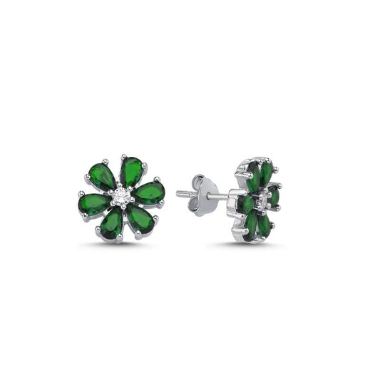 Scandinavian Silver Rhodium Plated CZ Flower Studs