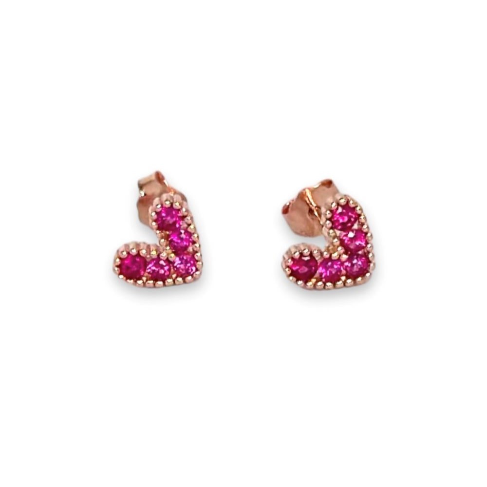 Sterling Silver Rose Gold Plated Hearts with Fuchsia CZ