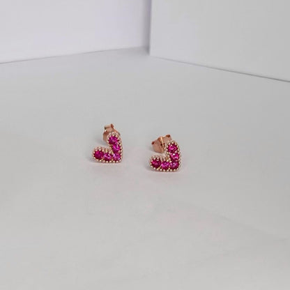 Sterling Silver Rose Gold Plated Hearts with Fuchsia CZ