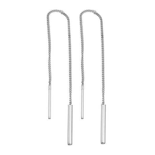 Sterling Silver Rhodium Plated Chain Drop Earrings