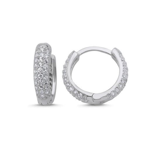 Sterling Silver Rhodium Plated 12 - 15 mm Hoops with CZ