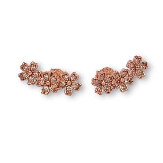 Sterling Silver Rose Gold Plated CZ Studs "Flowers"