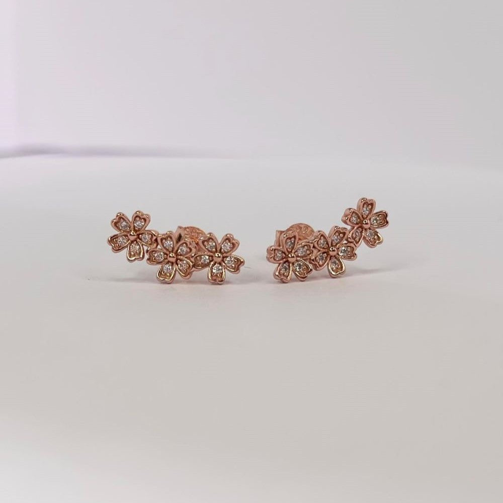 Sterling Silver Rose Gold Plated CZ Studs "Flowers"