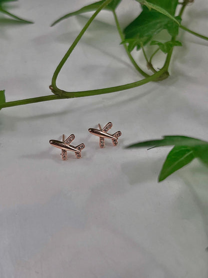 Sterling Silver Rose Gold Plated CZ Plane Studs