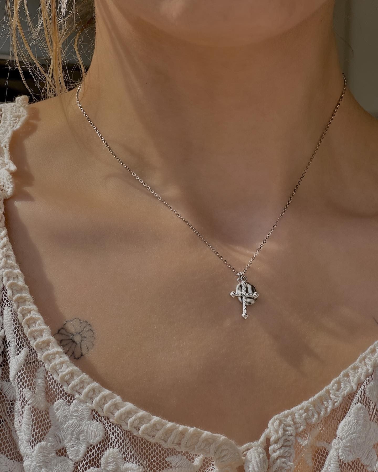 Sterling Silver Rhodium Plated Cross Necklace