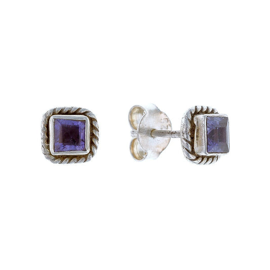 Sterling Silver Square Amethyst Studs