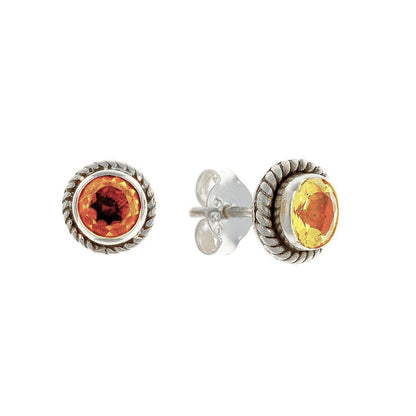 Sterling Silver Citrine Stone Round Studs