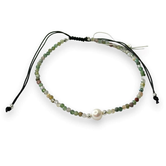 Green Jasper Stone Bracelet with Freshwater Pearl