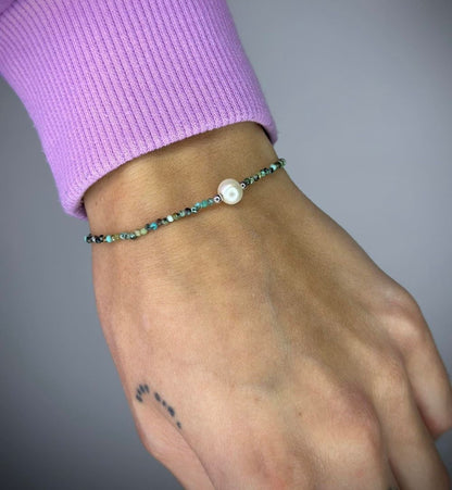 Turquoise Stone Bracelet with Freshwater Pearl