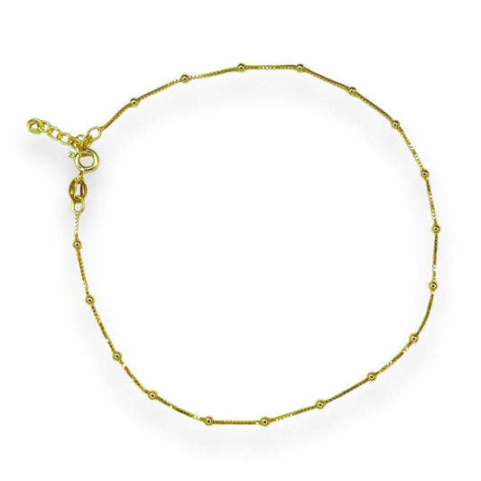 Sterling Silver Gold Plated Beaded Chain Anklet