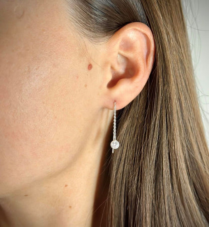 Sterling Silver CZ Chain Drop Earrings