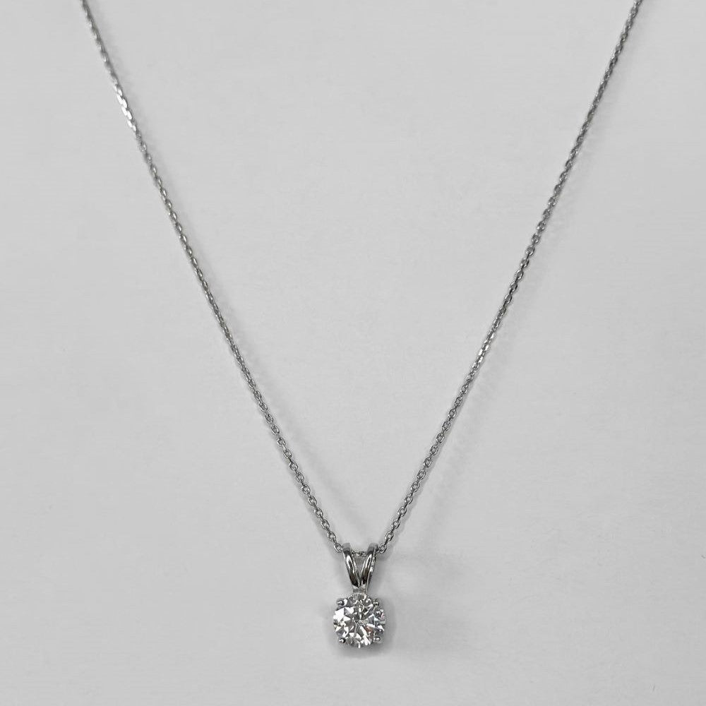 Sterling Silver Rhodium Plated Round CZ Necklace