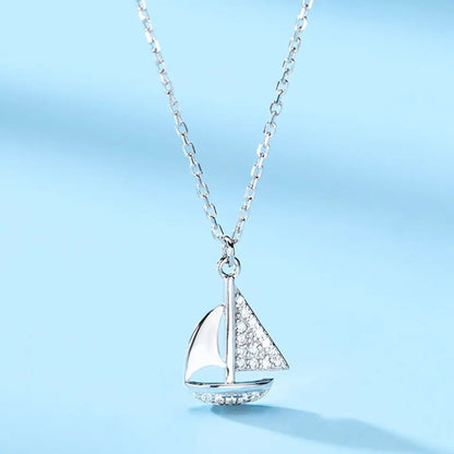 Sterling Silver CZ Sailboat Necklace