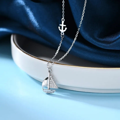 Sterling Silver CZ Sailboat Necklace