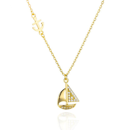 Sterling Silver CZ Sailboat Necklace